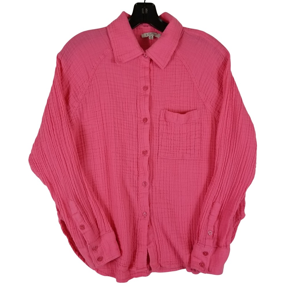 Z Supply Button Down Shirt Womens M‎ Pink Gauze Cotton Long Sleeve ZT252684E